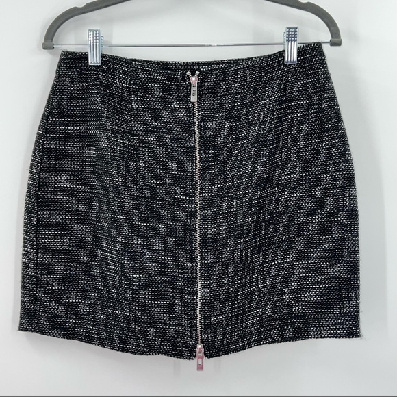Avec Les Filles High-Waist Zip-Front Tweed Black & White Metallic Mini Skirt NWT - Picture 3 of 8